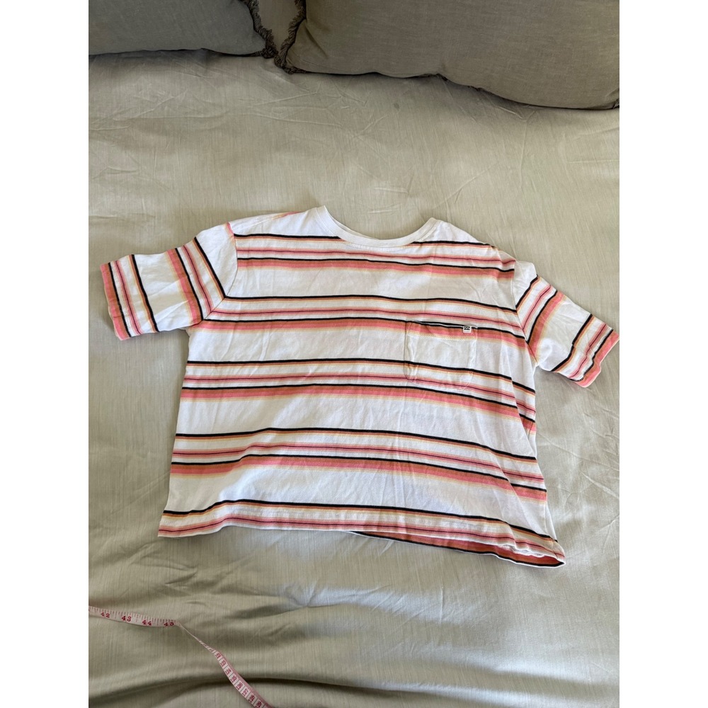 Billabong‎ Striped Pocket T-Shirt White Pink Orange Black Casual Tee Top Size XS